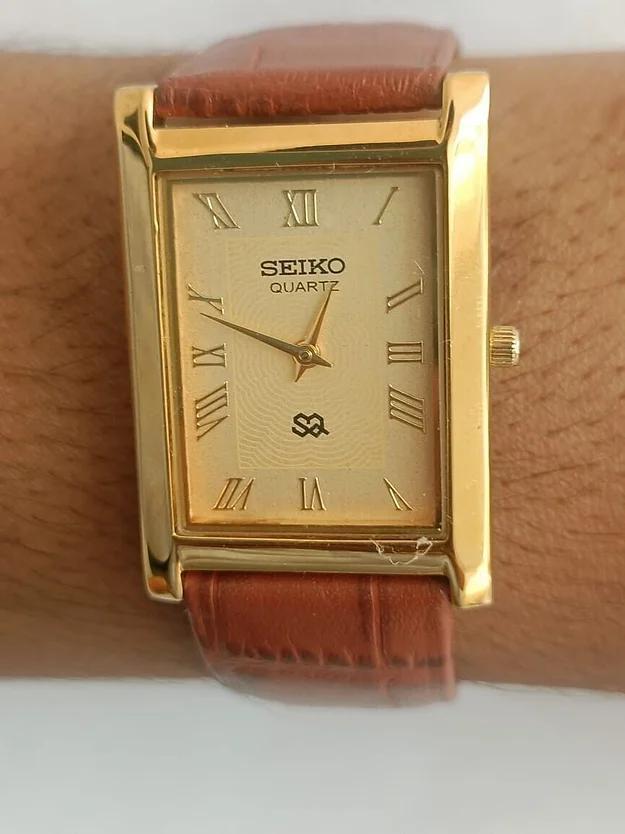 14:OH済 美品★海外限定★ヴィンテージ★セイコー★SEIKO★クォーツ★メンズ 日本未発売 腕時計 ヴィンテージ ゴールド 茶ベルト★送料無料拍卖