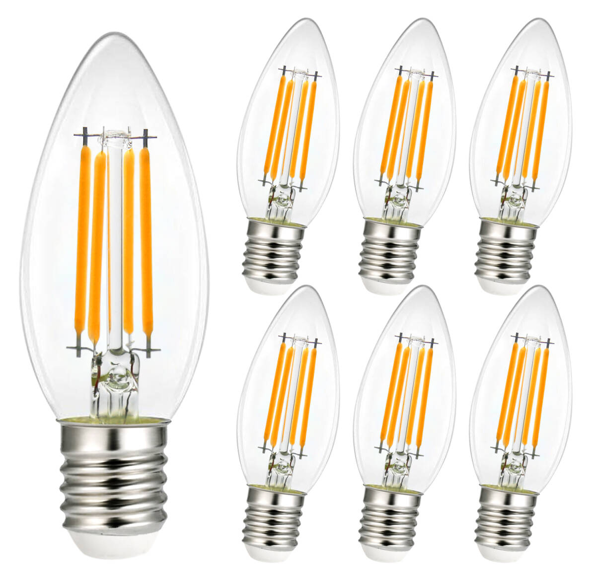 億米 レトロ風 LED電球 C35 E17 40W相当 電球色 6個入 フィラメント シャンデリア用 4W 2700K 450LM エジソンランプ 調光非対応 PSE認証済拍卖