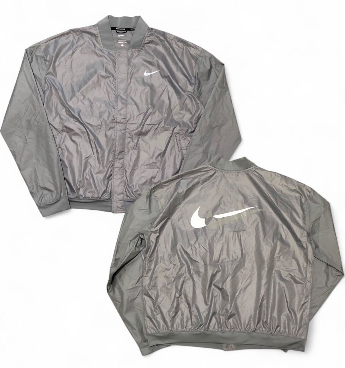 ■NIKE ナイキ■ビッグスウッシュプリント スナップボタン 薄手 ナイロン ジャケット グレー L拍卖