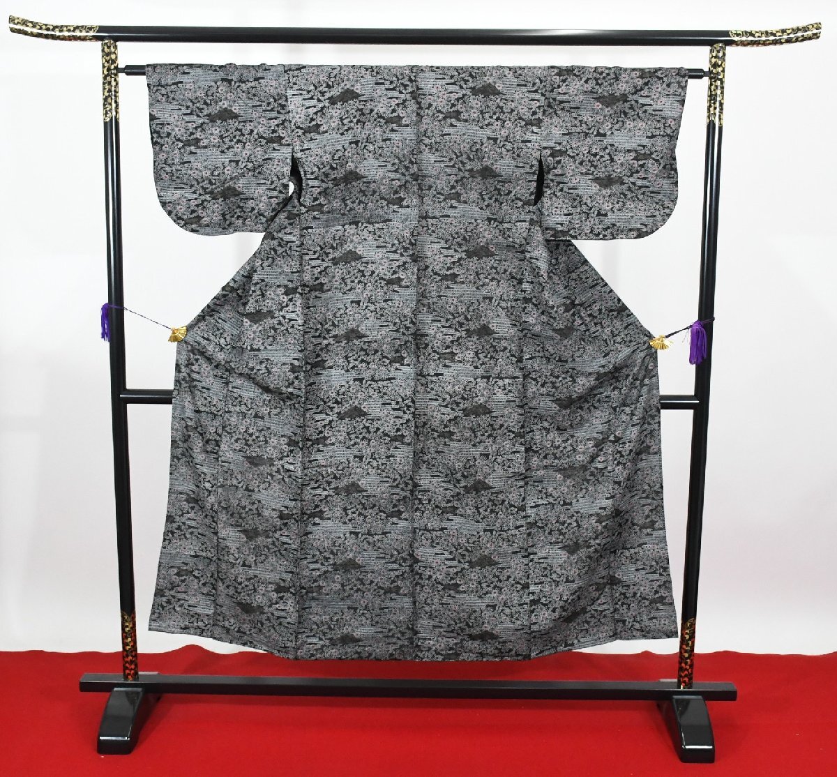 小紋 着物 単衣 花 身丈144cm 裄丈64cm ★ kb-6911 桜庭呉服店拍卖