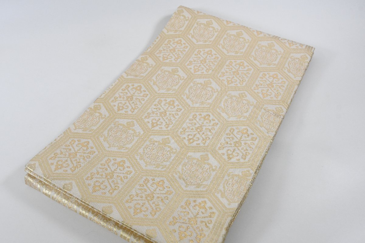 袋名古屋帯 全通柄 金糸 亀 亀甲 花亀甲 帯丈414cm ★着物屋 ne-15580 桜庭呉服店拍卖