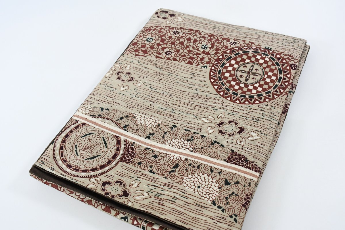 袋名古屋帯 アンティーク 唐花文様 帯丈342cm ★着物屋 ne-15589 桜庭呉服店拍卖