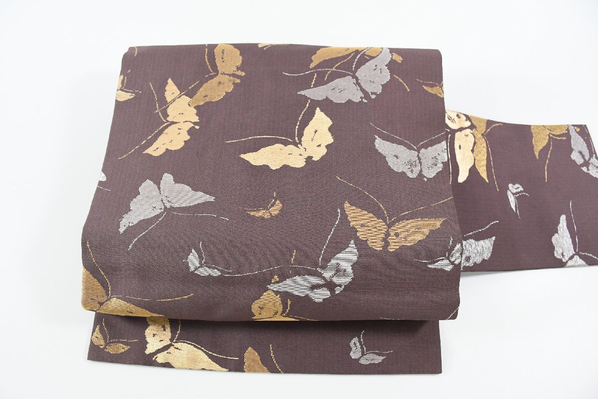 名古屋帯 アンティーク 蝶々 帯丈356cm ★着物屋 ne-15686 桜庭呉服店拍卖