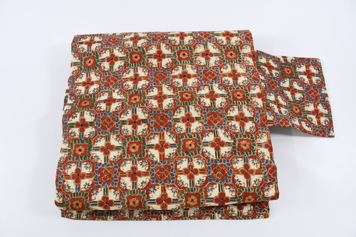 名古屋帯 アンティーク 幾何学模様 帯丈320cm ★着物屋 ne-15689 桜庭呉服店拍卖