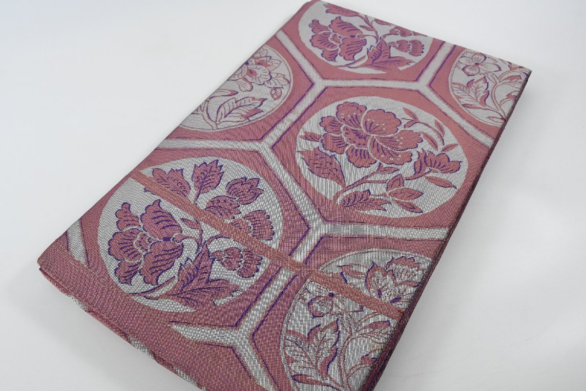 袋名古屋帯 全通柄 亀甲 花 帯丈410cm ★着物屋 ne-15768 桜庭呉服店拍卖