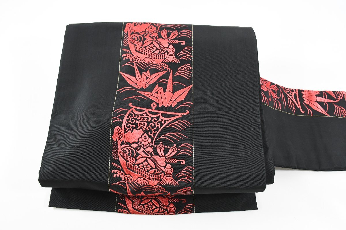 名古屋帯 アンティーク 折り鶴 宝船 帯丈320cm ★着物屋 ne-15912 桜庭呉服店拍卖