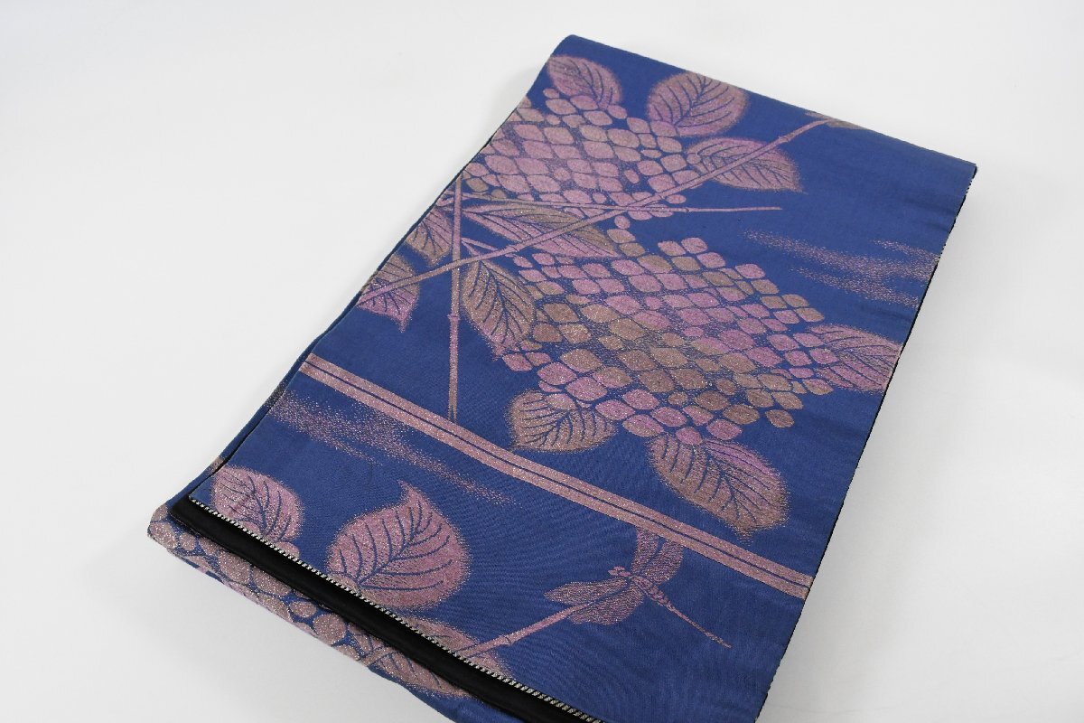 袋名古屋帯 アンティーク 紫陽花 蜻蛉 トンボ 帯丈366cm ★着物屋 ne-15919 桜庭呉服店拍卖