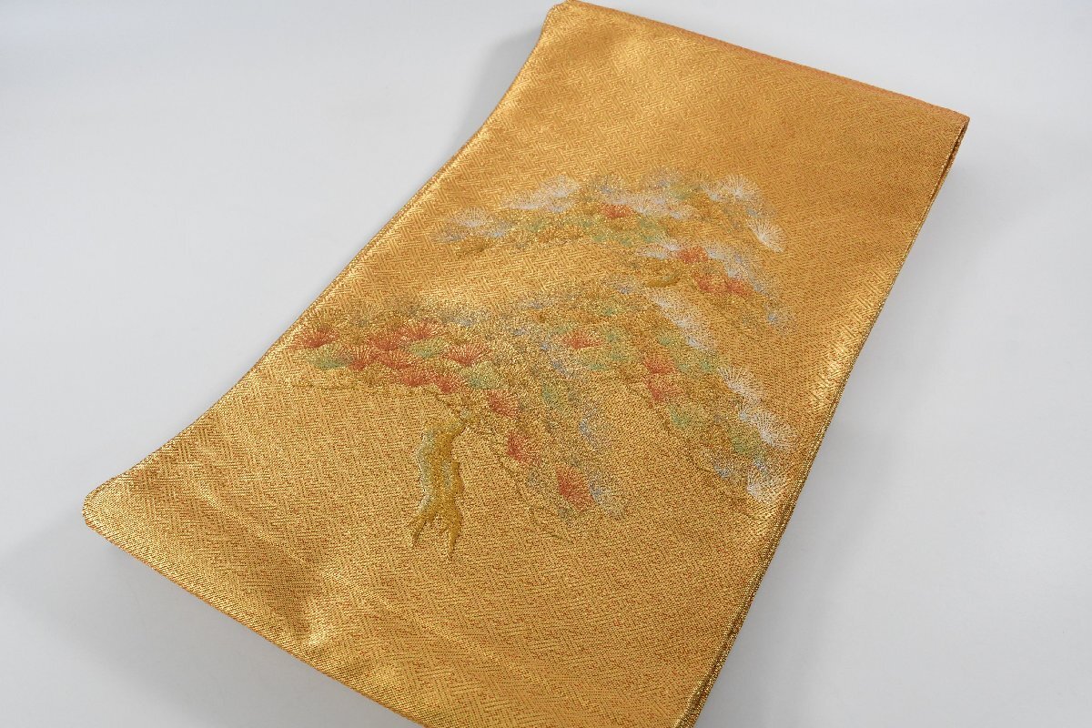 袋帯 お太鼓柄 金糸 松 老松 結婚式 黒留袖 帯丈434cm ★着物屋 ne-16024 桜庭呉服店拍卖