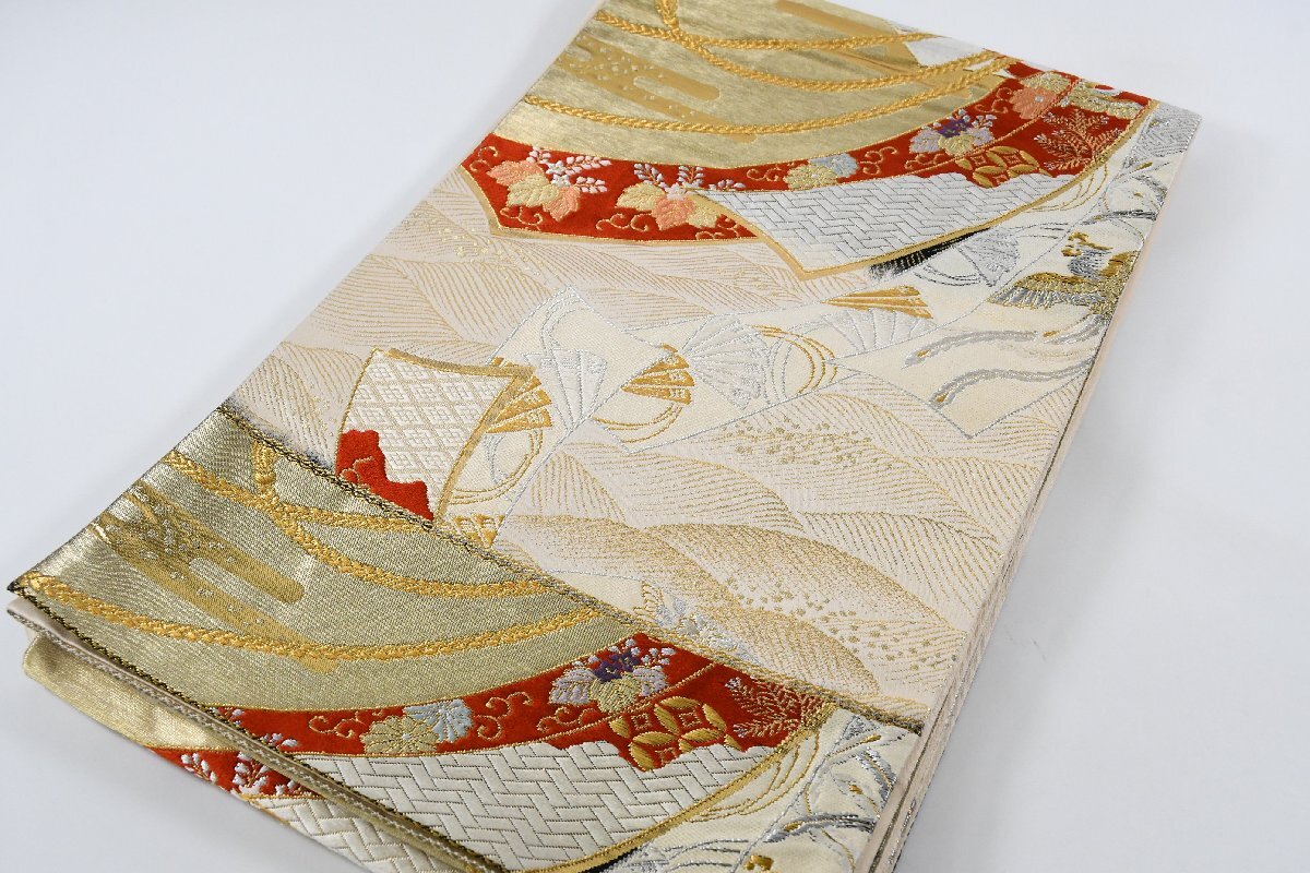 袋名古屋帯 六通柄 熨斗 金糸 帯丈414cm ★着物屋 ne-16012 桜庭呉服店拍卖