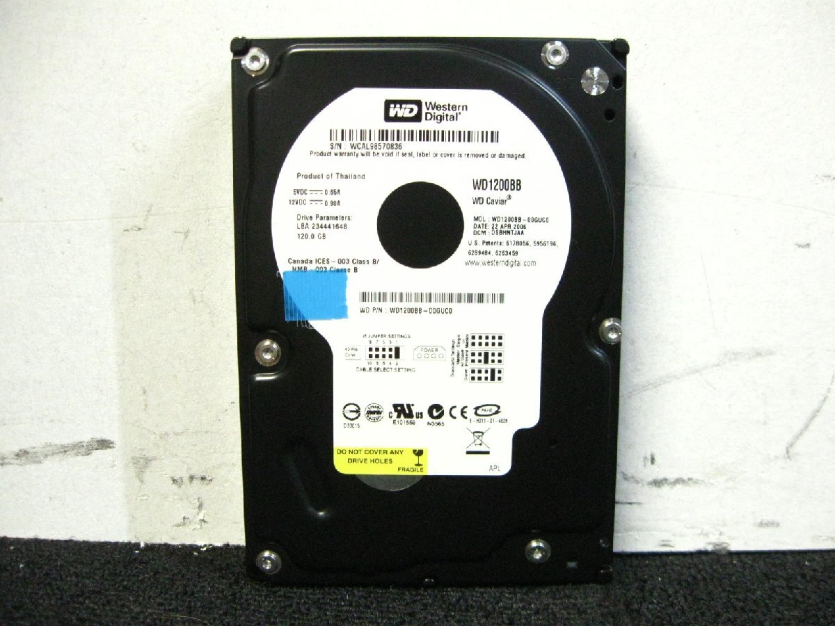 ▽Western Digital WD1200BB-00GUC0 120GB IDE 3.5型 7200rpm 2MB 中古 ウエスタンデジタル WD Caviar拍卖