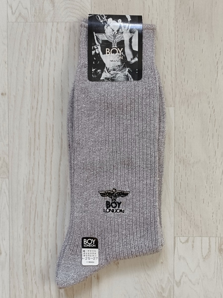 昔の BOY LONDON ボーイロンドン ロゴ 刺繍 リブ ソックス 25-27cm 日本製 レトロ カジュアル ビジネス 靴下 拍卖