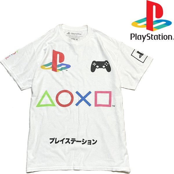 1点物◆プレイステーション白Play StationゲームプリントTシャツ古着メンズMLレディースOKアメカジ90sストリートスポーツ企業ソニー349422拍卖