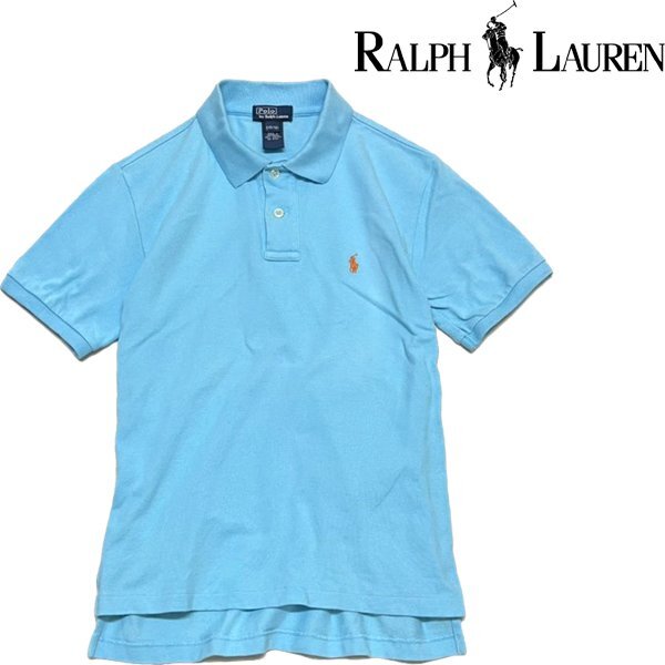 1点物◆ラルフローレン水色POLO半袖ポロシャツ古着キッズ子供用アメカジ90sストリート/スポーツUSポニーブランドTシャツ中古/激安349467拍卖