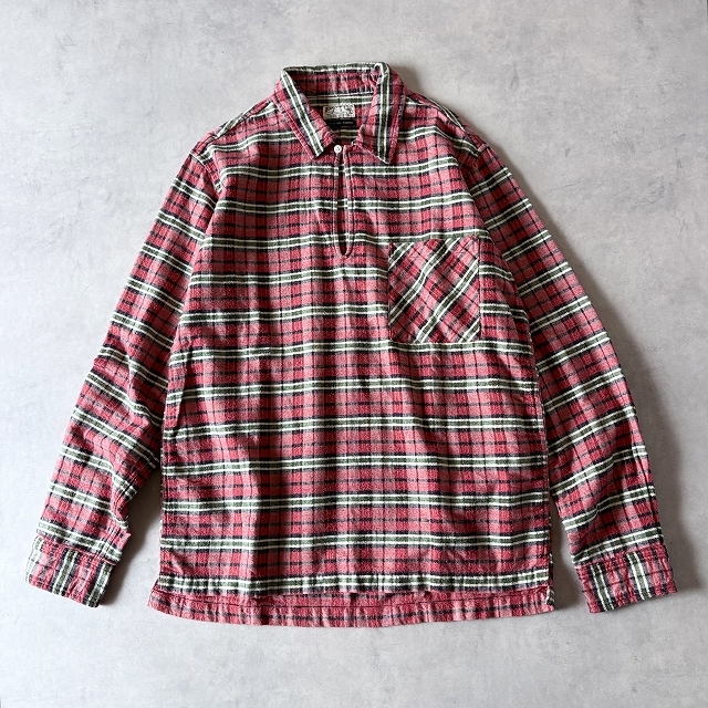 希少 オールド品 BEAMS ビームス 長袖 チェック 胸ポケット プルオーバー ネルシャツ スキッパー メンズ(XL) アメカジ 赤 緑 / r-729拍卖