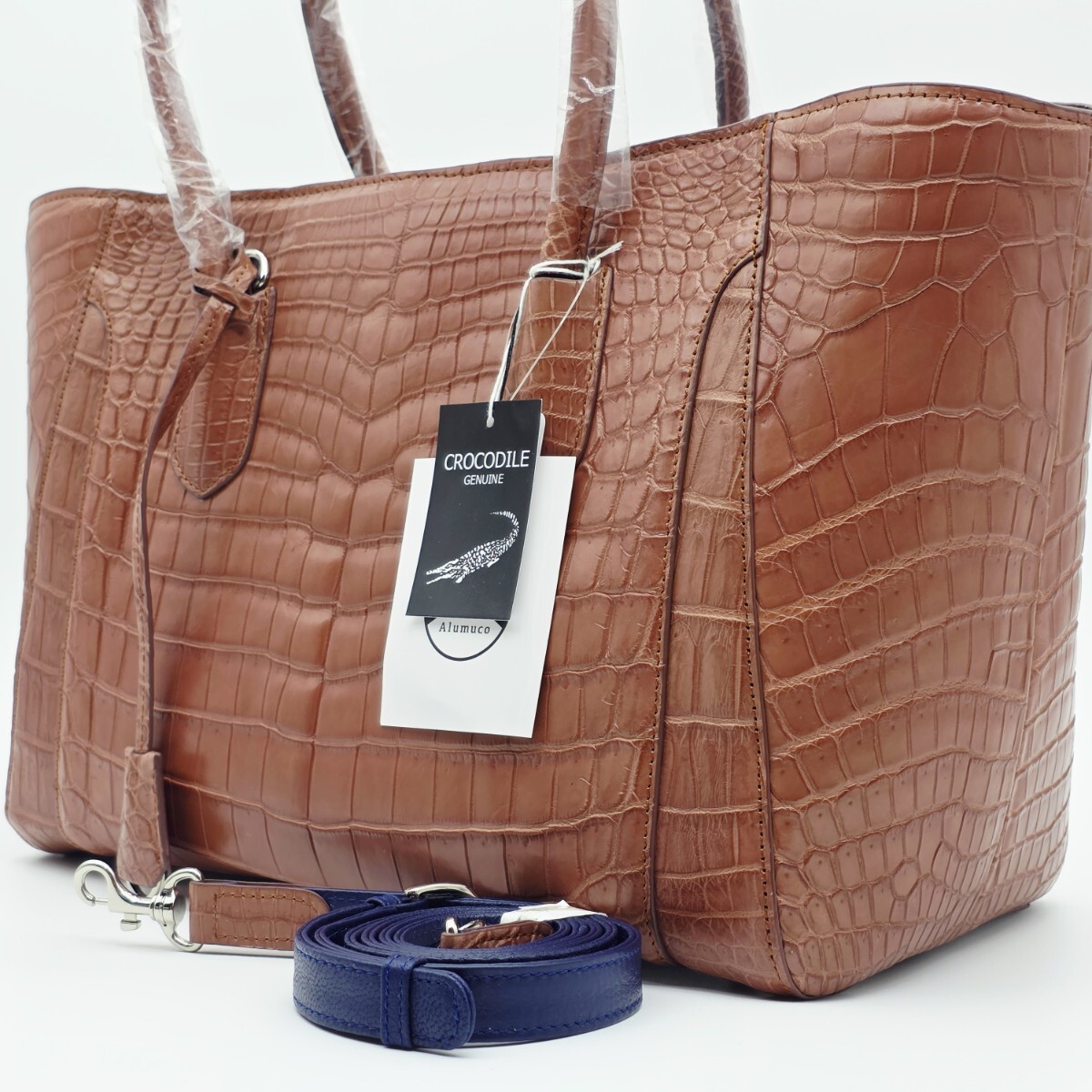 1円~ ■新品 タグ付き■ クロコダイル トートバッグ A4可 2WAY ビジネス ショルダーバッグ マットクロコ クロコ ブラウン系 メンズ 拍卖