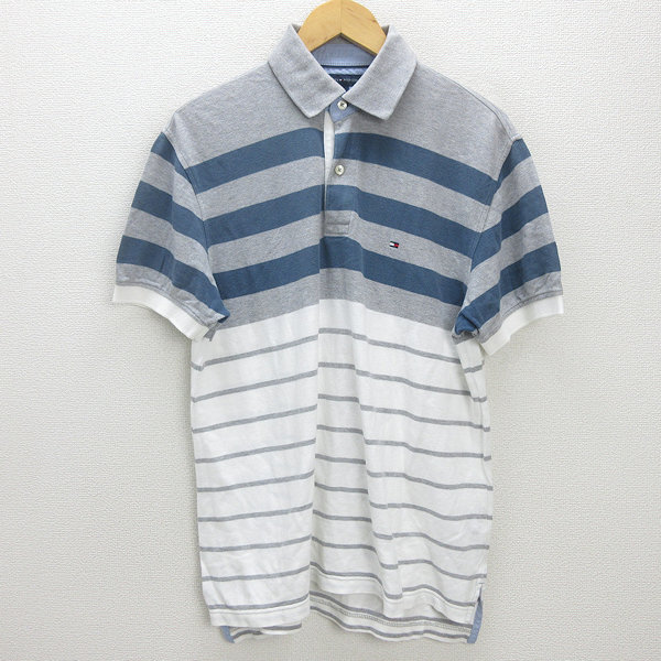 G■トミーヒルフィガー/TOMMYHILFIGER 半袖ポロシャツ/鹿の子地【M】灰/men's/1【中古】■拍卖