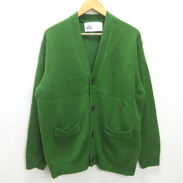 C■ユナイテッドアローズ/UNITED ARROWS GLR ハミルトンラムウール 長袖カーディガン ニット【L】緑/MENS■34【中古】拍卖
