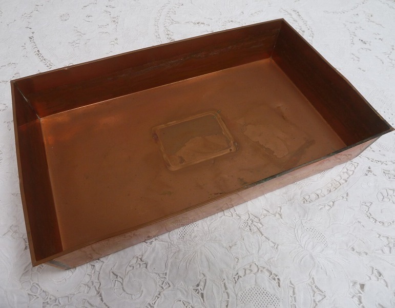 (☆BM)銅製 花器 水盤 銅壺 華道具 46×17.7㎝ 長方形 船底 花瓶 生花 広口 銅板 拍卖