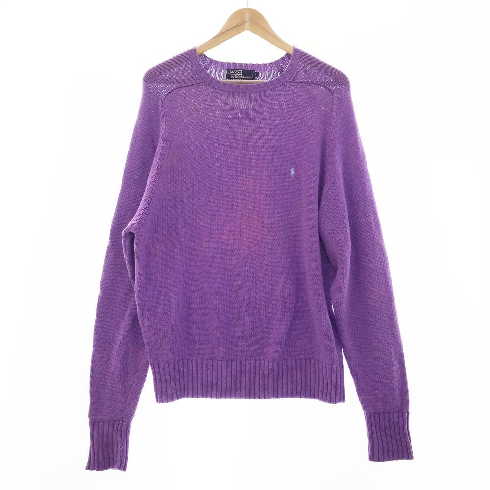 ●Polo by RALPH LAUREN ポロバイラルフローレン 長袖 クルーネックセーター サイズL メンズ パープル トップス 刺繍 コットン 1AA/93131拍卖