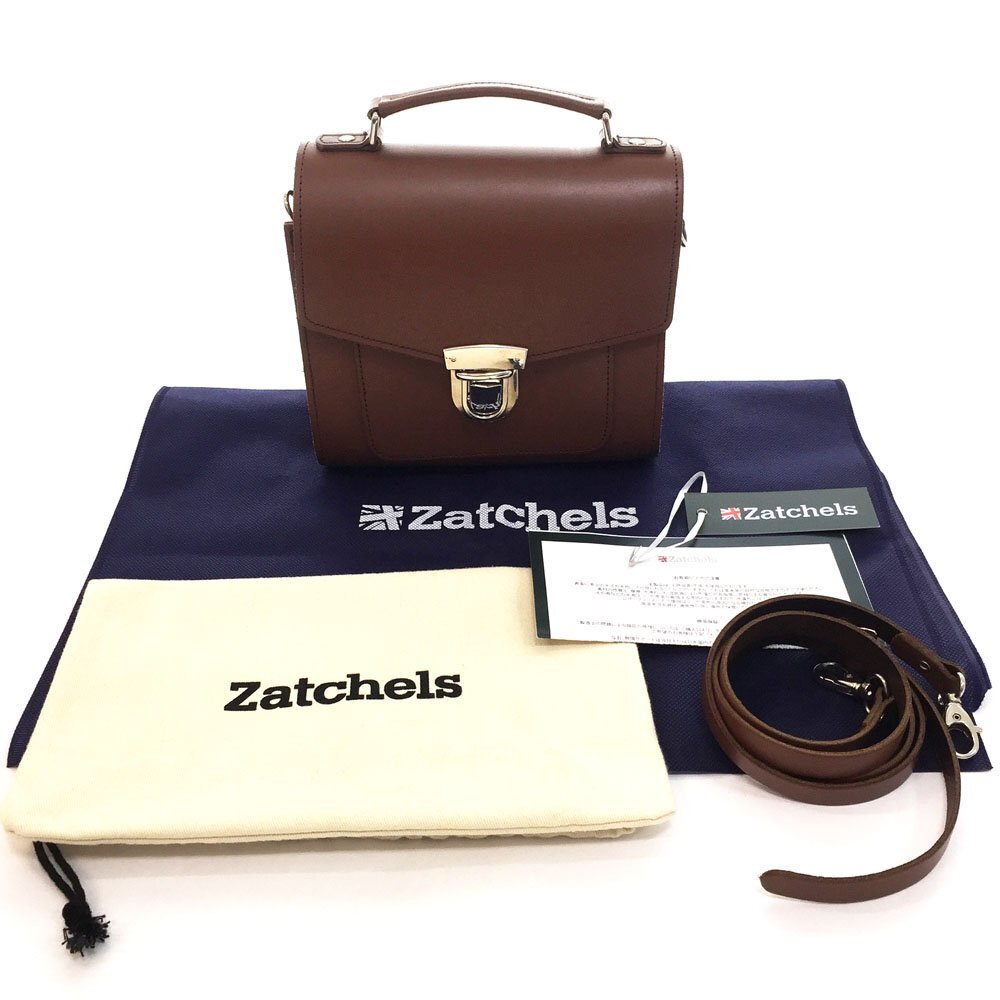 ◆美品 Zatchels ザッチェルズ 英国製 シュガーキューブ 2wayショルダーレザーバッグ レディース Plus Size ブラウン BND9016 4BC/93124拍卖