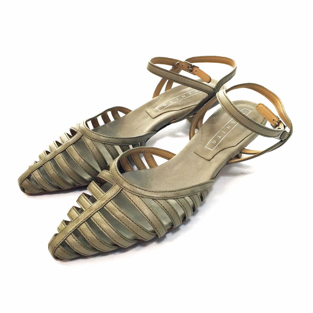 ◆2024SS 超美品 ヨシト YOSHITO【30800円】アンクルストラップサンダル LKHA レディース22.5cm グレーカーキ ヒールパンプス 5BA/93350拍卖