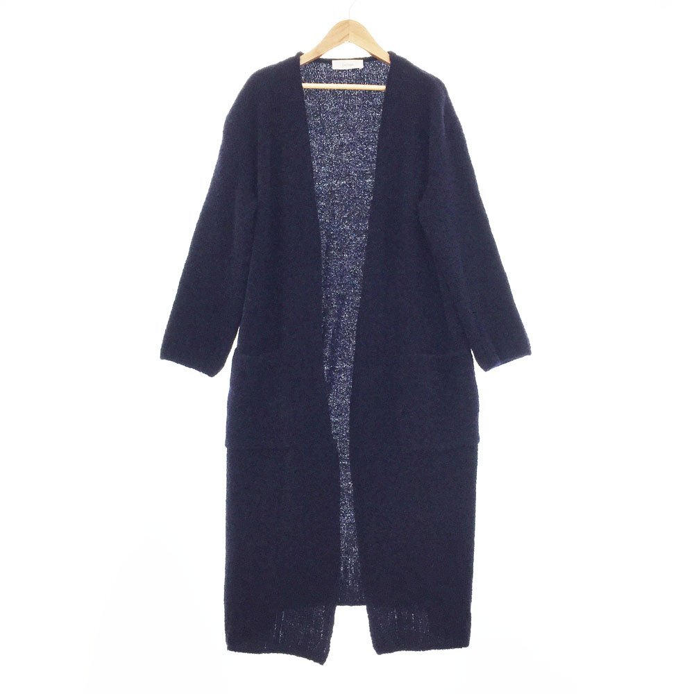 ★未使用 Leilian レリアン 長袖 最高級ウールストレッチ ロングカーディガン 11-13号 レディース ネイビー アウター コート 3BB/93358拍卖