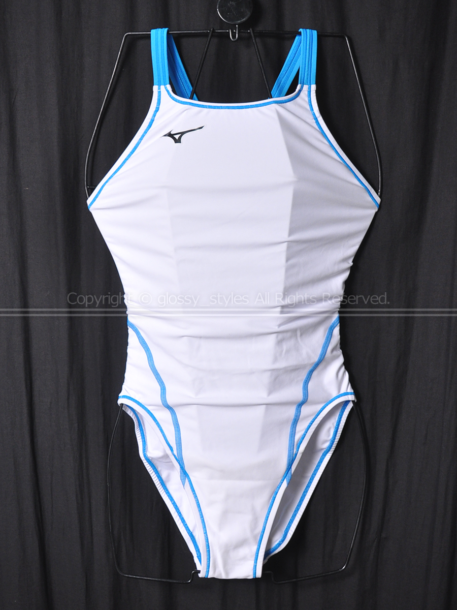 K2046-02■美品 mizuno ミズノ 別注 EXER SUITS エクサースーツ ミディアムカット練習用水着 N2JQ0250 ホワイト×ライトブルー L拍卖
