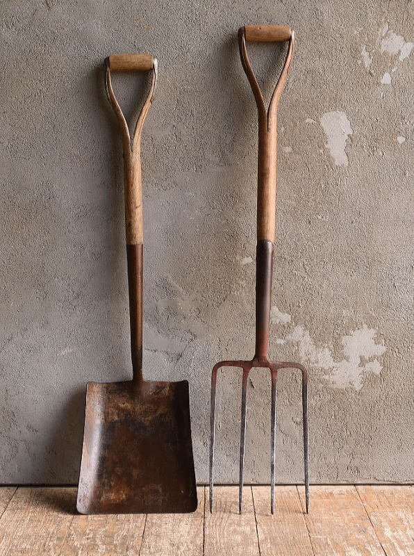 イギリスアンティーク ガーデンフォーク&スコップ 農機具 13197拍卖