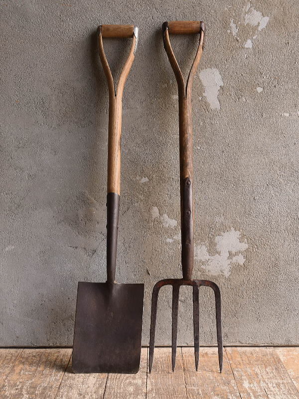 イギリスアンティーク ガーデンフォーク&スコップ 農機具 13194拍卖