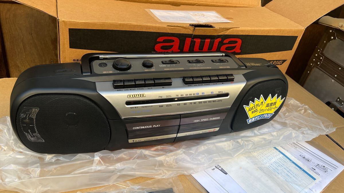 未使用 aiwa アイワ ラジカセ CS-W520 ダブルカセット搭載 FM/AM ステレオ ラジオ カセットレコーダー拍卖