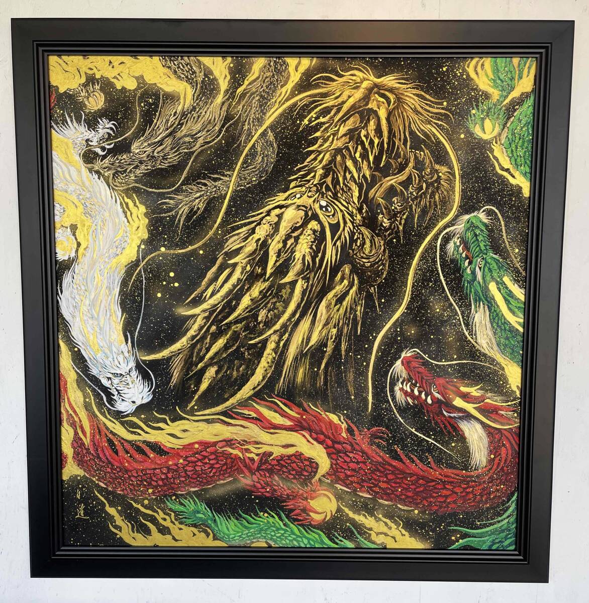 現代水墨画家 絵師白道 「五大龍王神」直筆作品 証明書カード付 龍 絵 絵画 現代アート   拍卖