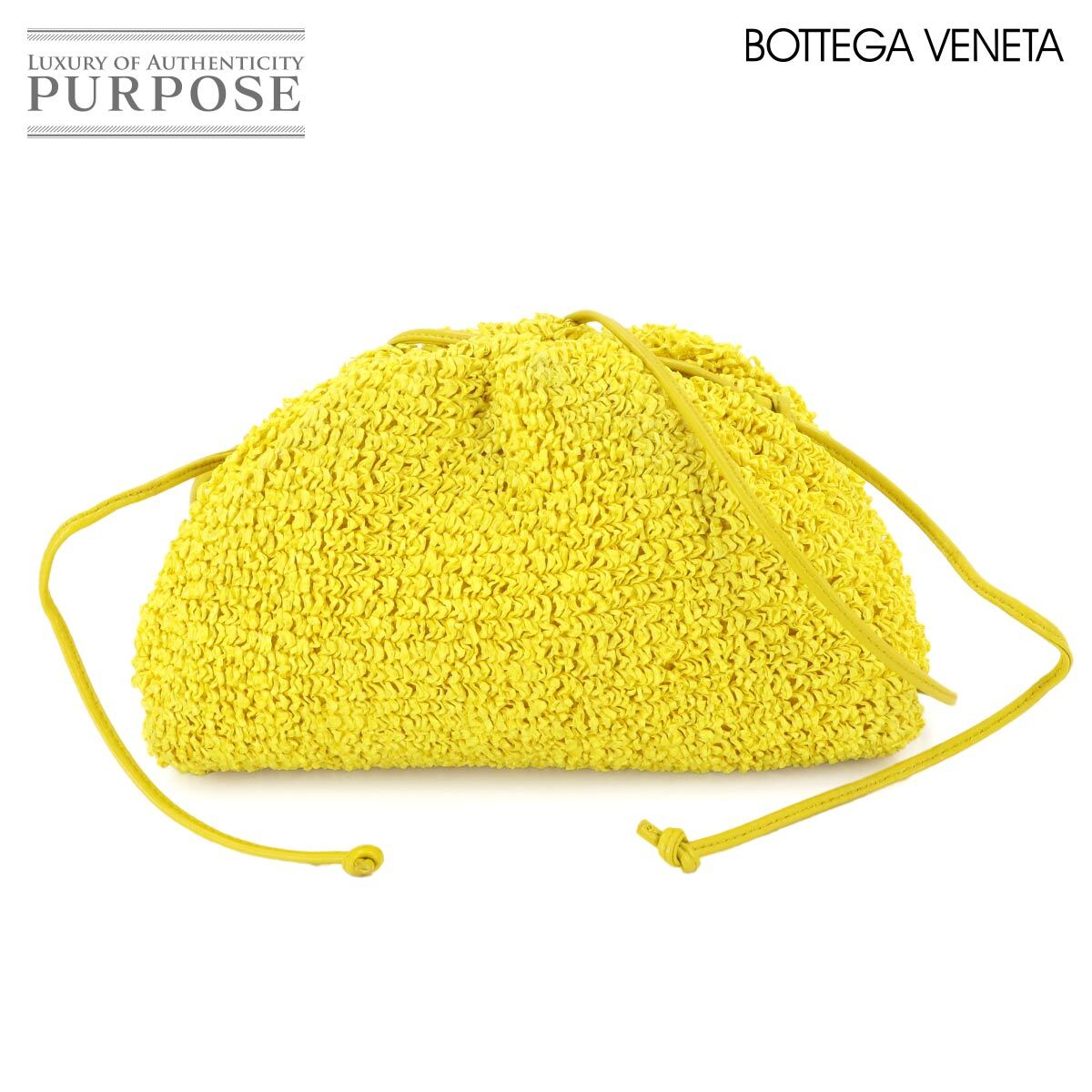 新品同様 ボッテガ ヴェネタ BOTTEGA VENETA ミニ ザ ポーチ ショルダー バッグ ラフィア レザー イエロー 585852 90284922拍卖