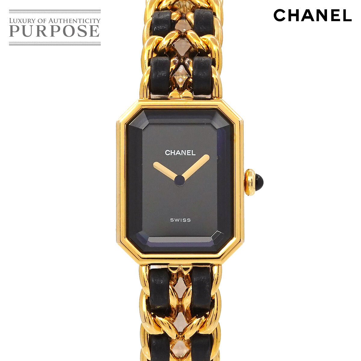 シャネル CHANEL プルミエール Lサイズ H0001 ヴィンテージ レディース 腕時計 ブラック ゴールド ウォッチ Premiere 90288604拍卖