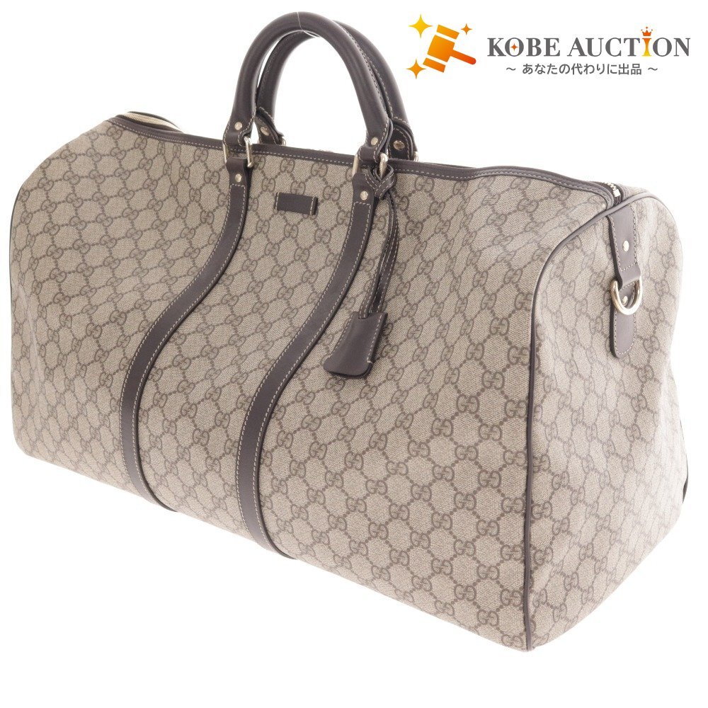 ■ グッチ ボストンバッグ GGスプリーム 206500 鞄 イタリア製 ゴールド金具 ショルダーストラップ メンズ ベージュ系 付属品付き拍卖