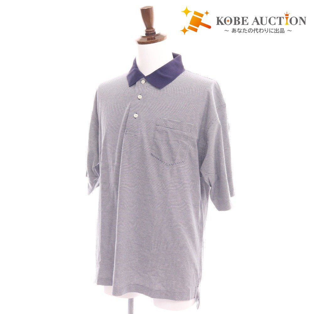 ■ バーバリーズ ポロシャツ 半袖 トップス ミジンボーダー 刺?ロゴ ワンポイント ヴィンテージ ワンポイント メンズ L ネイビー系拍卖