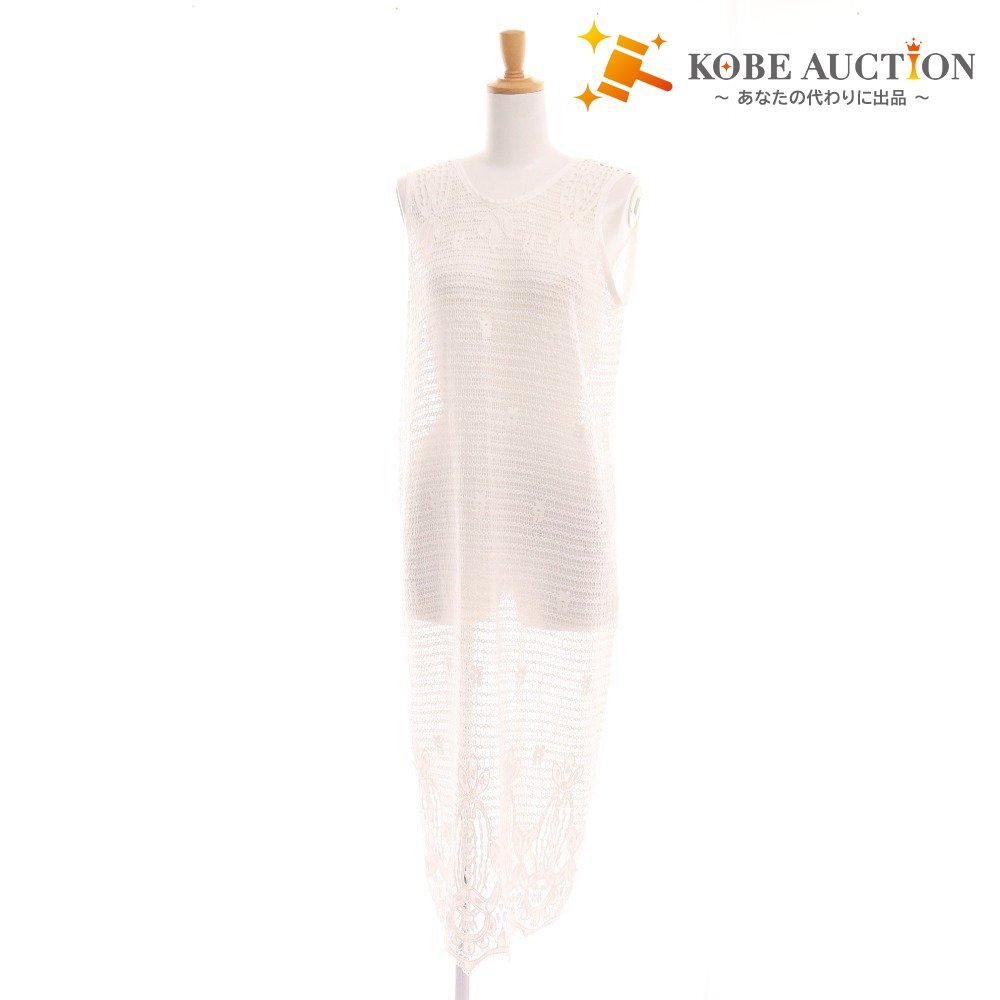 ■ イビピーオ アダムエロペ ワンピース ノースリーブ GAE-62000-A トップス ボトムス ロング クロシェレース レディース 36 ホワイト拍卖
