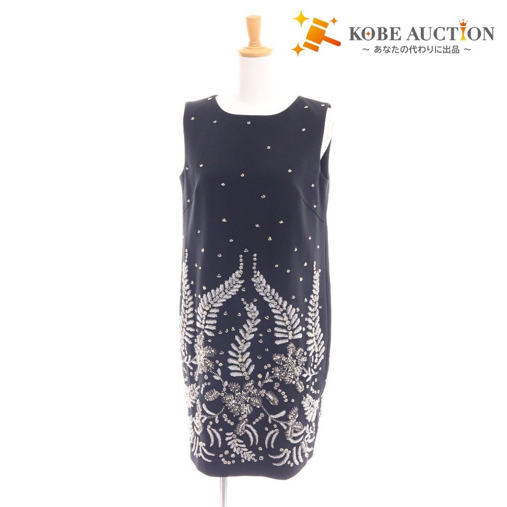 ■ グレースクラス ワンピース ノースリーブ トップス ボトムス ビーズ 刺繍 ひざ丈 レディース 38 ブラック拍卖