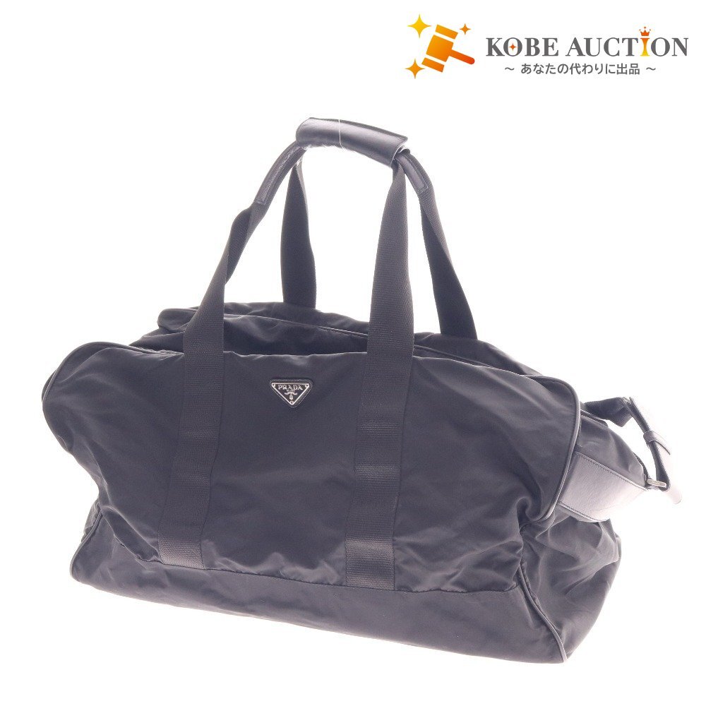 ■ プラダ ボストンバッグ 鞄 トラベルバッグ トートバッグ 三角プレート 南京錠 カデナ 2way ブラック拍卖