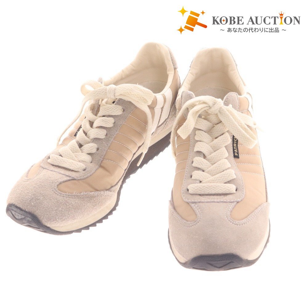 ■ パトリック スニーカー 94963 靴 マラソンGOBOU ローカットスニーカー 日本製 レディース 38 グレー ベージュ 箱付き拍卖