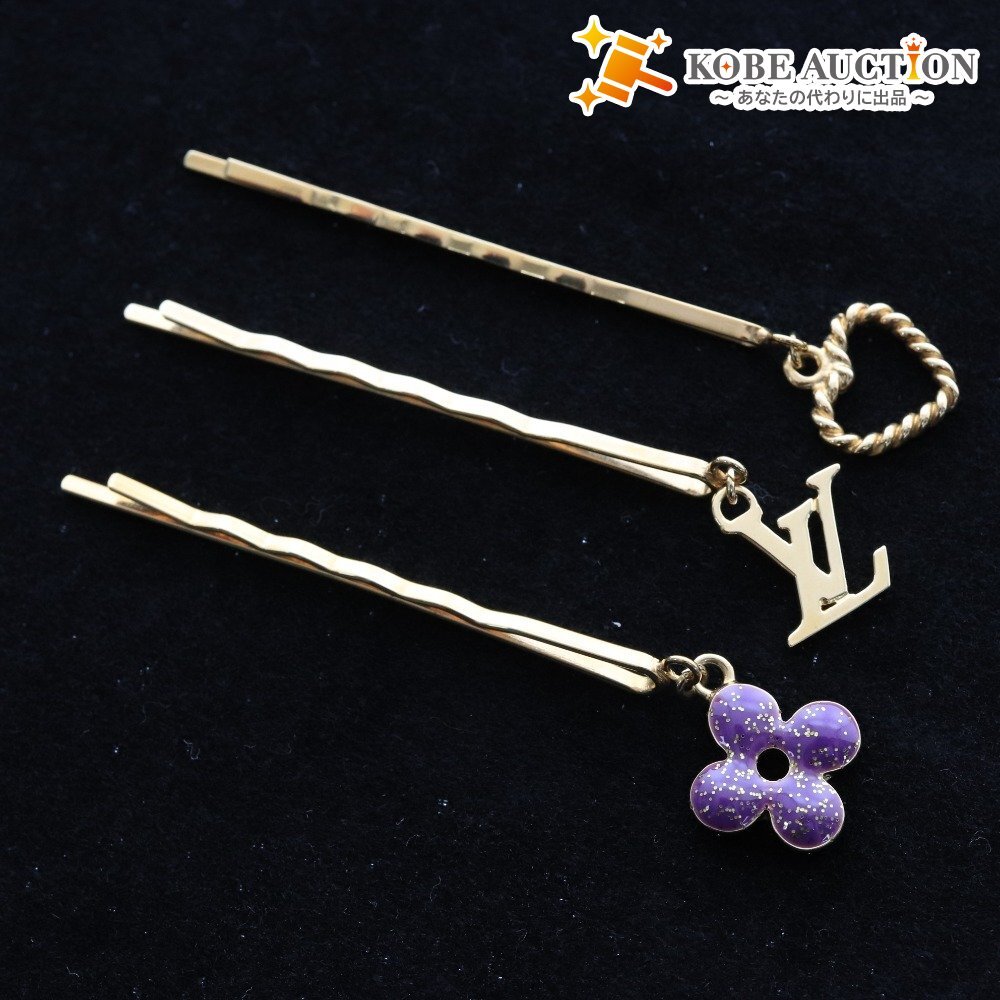 ■ ルイヴィトン ヘアピン 3点セット まとめ売り モノグラム ロゴ ハート レディース ゴールド パープル 未使用拍卖