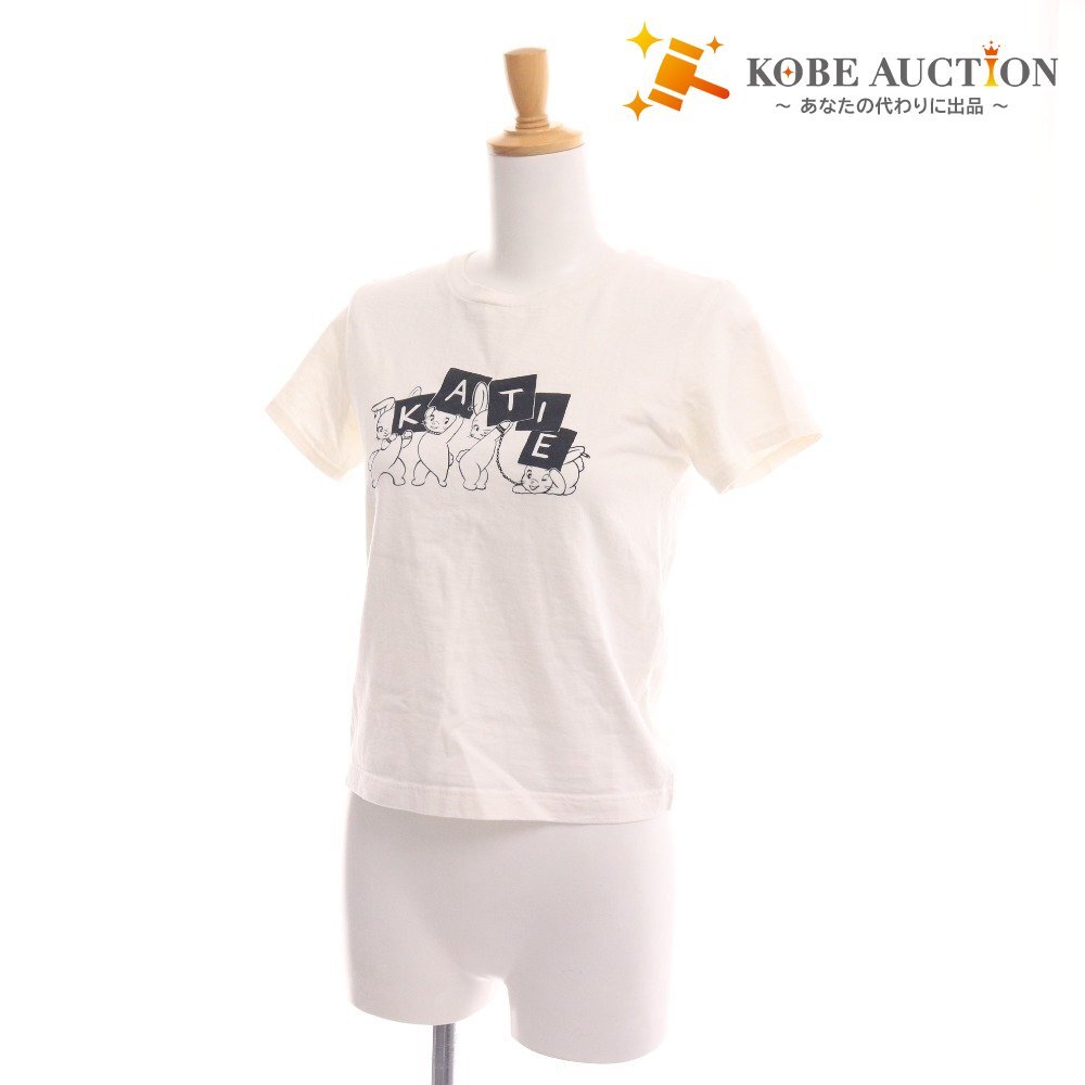 ■ ケイティ Tシャツ 半袖 トップス プリント ウサギ モノトーン レディース S ホワイト拍卖