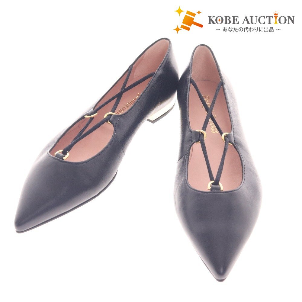 ■ プリティバレリーナ フラットシューズ 靴 ポインテッドトゥ ゴールドソール レディース 36 1/2 ブラック拍卖