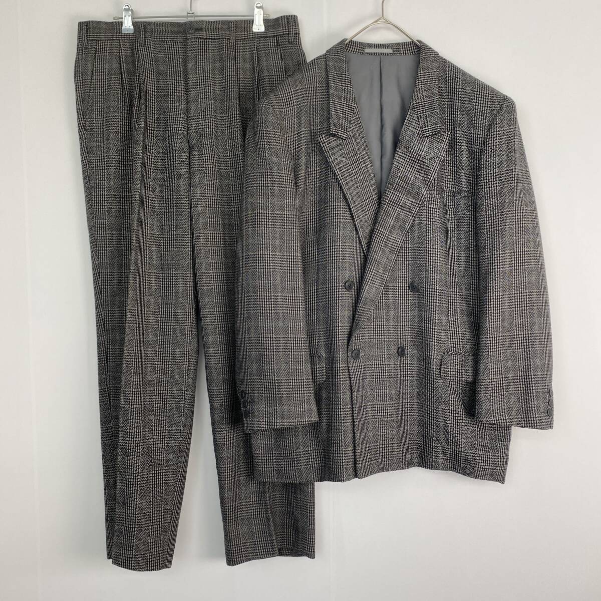 クリスチャンディオール スーツセットアップ チェック 千鳥格子 ウール100% ダブルジャケット グレー L・XL相当拍卖