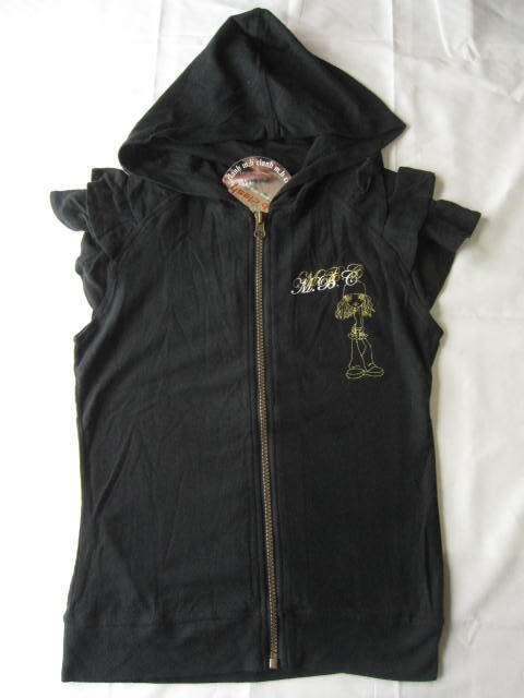 *送料無料*新品*140*ブラック*m.b Clash*肩フリル*フード付フロントジップカットソー*ラメ*拍卖