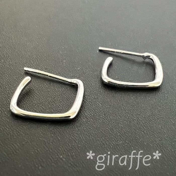 B563 匿名配送 リングピアス レディース メンズ シルバー s925 フープピアス 四角形 シンプル 上品 スクエア 拍卖