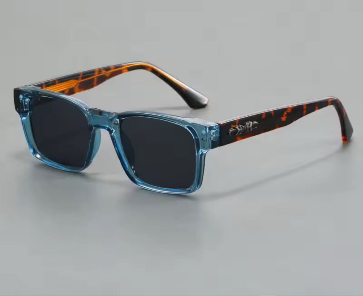 新品 セルフレーム×べっこう柄テンプル サングラス クリアブルー×スクエア型拍卖