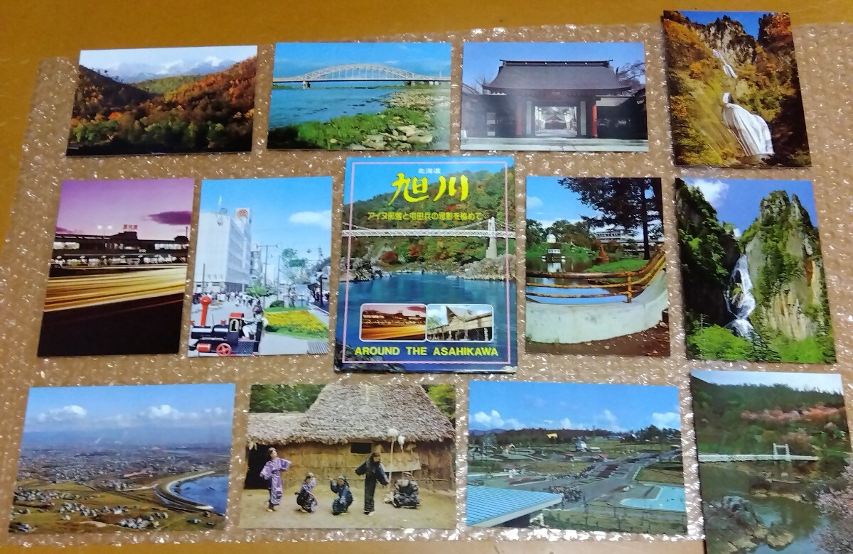 □北海道【旭川 アイヌ部落と屯田兵の思影を秘めて】 ポストカード 12枚(揃い):近文アイヌ部落 旭山動物園 駅前通り 丸井今井百貨店拍卖