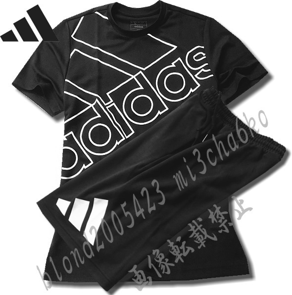 ■新品【adidas】アディダス 前面BIGロゴ AEROREADY吸湿速乾 クルーネック 半袖シャツ&パンツ上下■BK(XL)拍卖