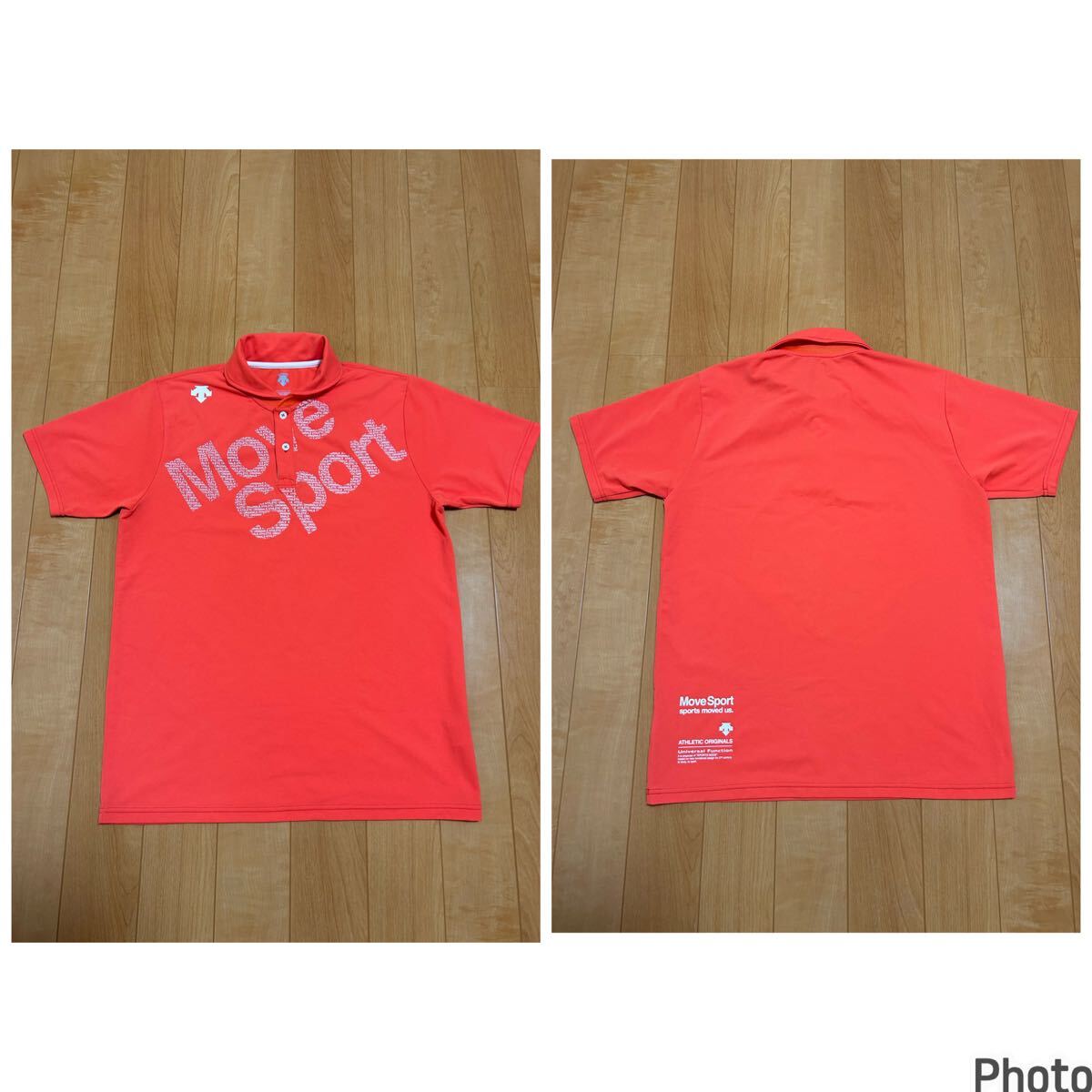 良品☆デサント・ムーブスポーツ サイズOオー.メンズLL寸 快適速乾性ドライ.半袖ポロシャツ 正面BIGロゴ入&両面マーク入 ATHLETIC GOLF等拍卖