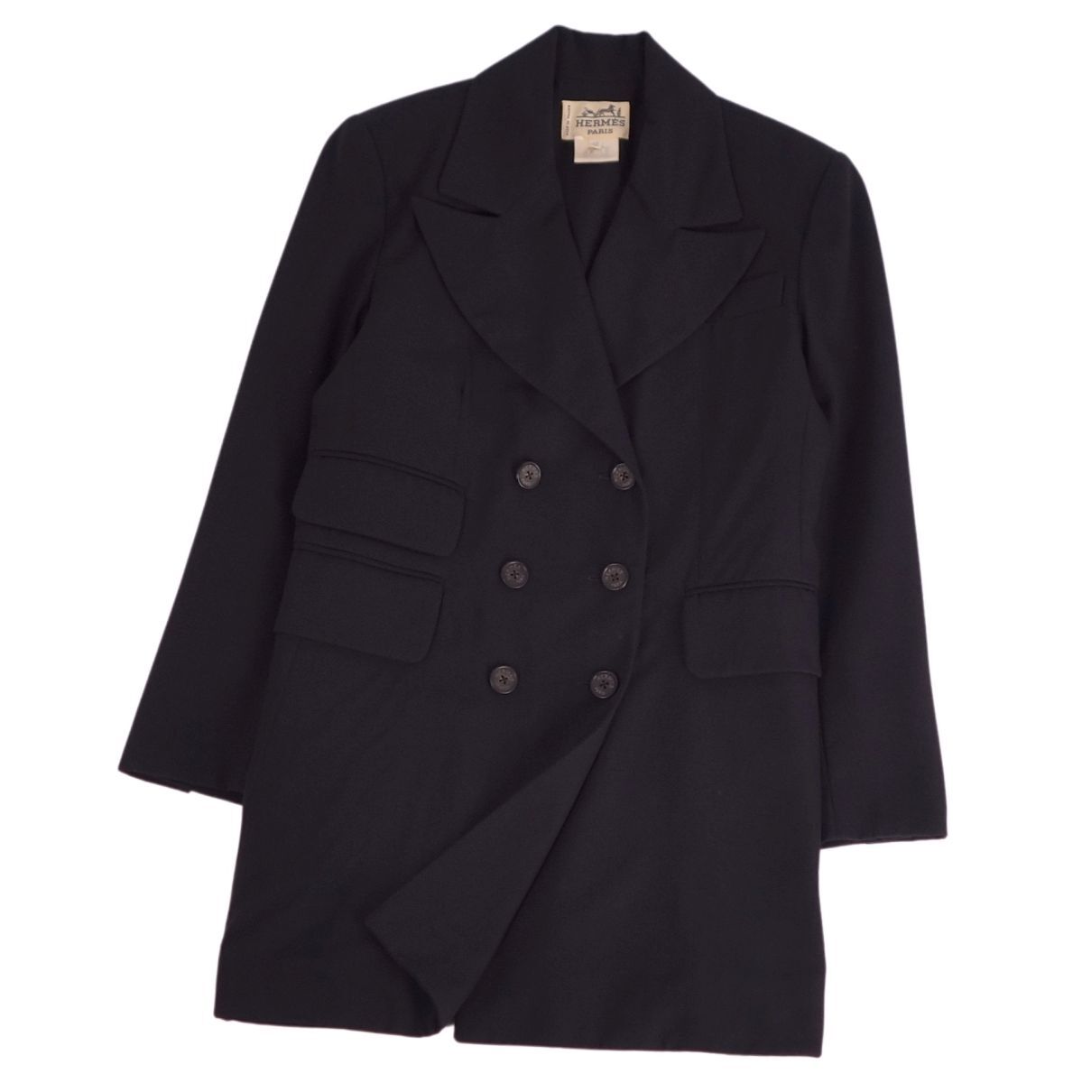 美品 Vintage エルメス HERMES ジャケット ダブルブレスト ウール アウター レディース フランス製 38(M相当) ブラック ce07os-rm20e32399拍卖